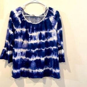 Michael Kors blue tie dye bell sleeve long sleeved knit shirt L